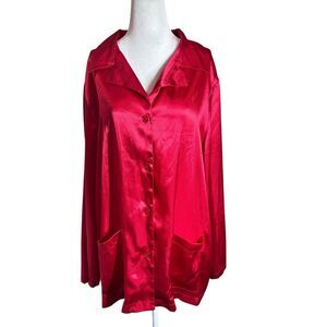 Victoria Secret Red Satin Silky Luxe Button Up Night Shirt XL Quiet Luxury